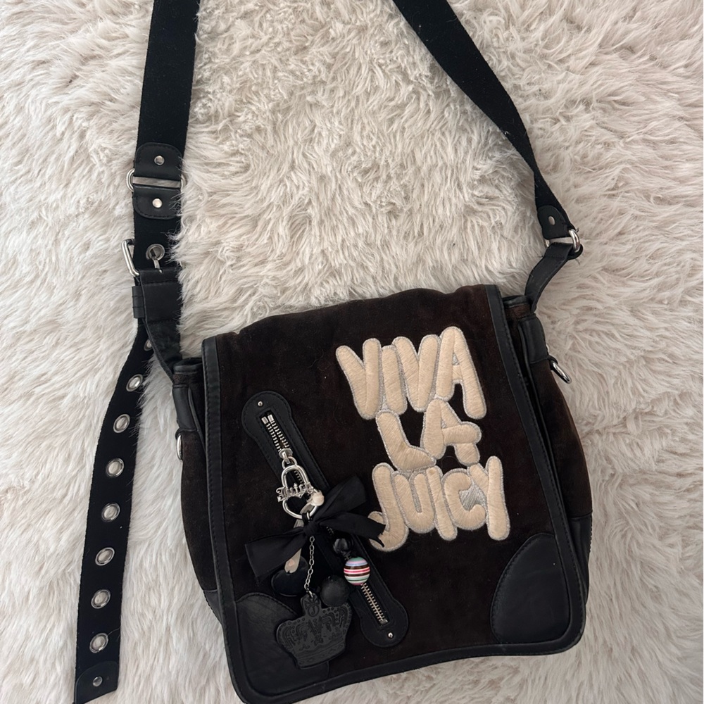 Juicy Couture Black and Cream Interior Bag y2k 2000s